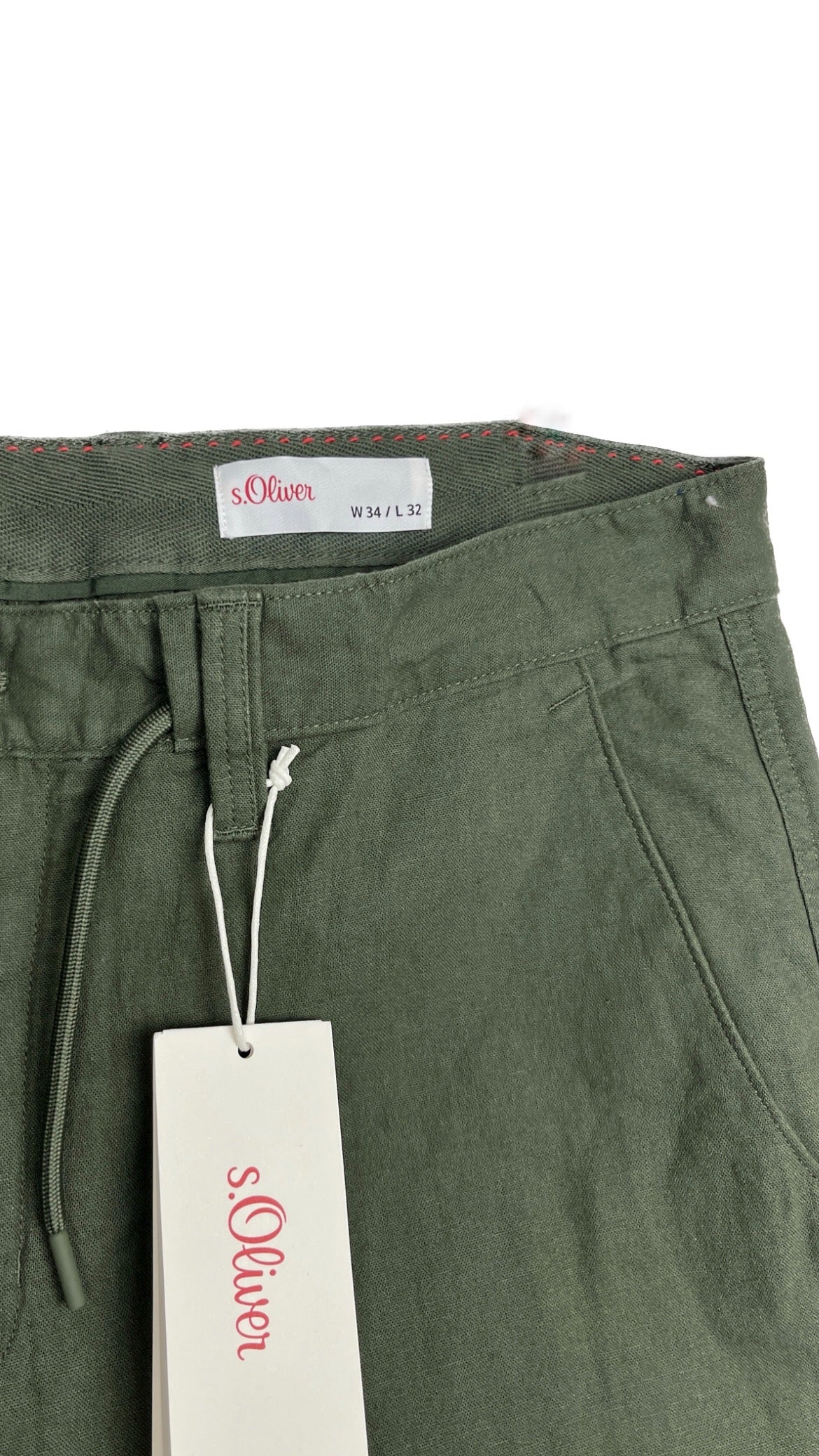 s.Oliver olive green linen pants بانتا الكتان الأخضر الزيتوني