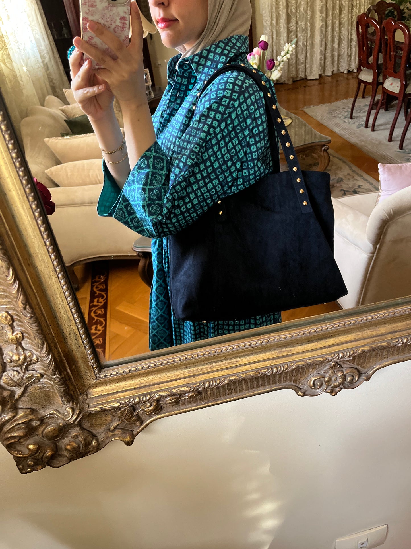 Navy Suede studs bag