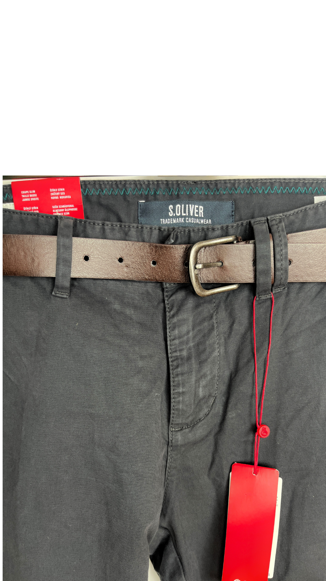 Dark gray gabardine pants + leather belt بنطلون جبردين رمادي غامق + حزام جلد