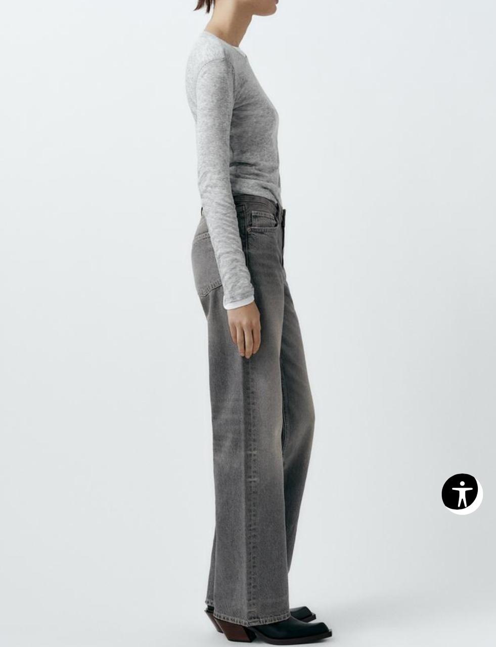 ZARA TRF WIDE LEG MID RISE FULL LENGTH JEANS