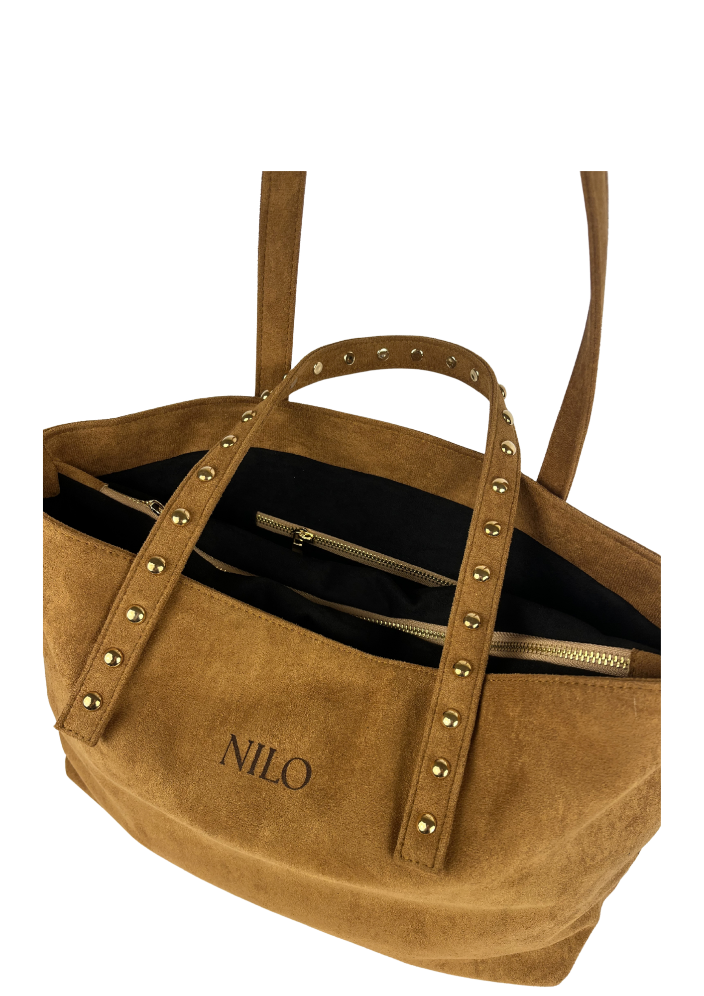 Camel Suede studs bag