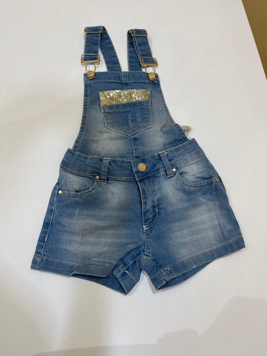 Denim overall with glitter for baby girl قماش الدنيم الشامل مع لمعان للفتيات الصغيرات