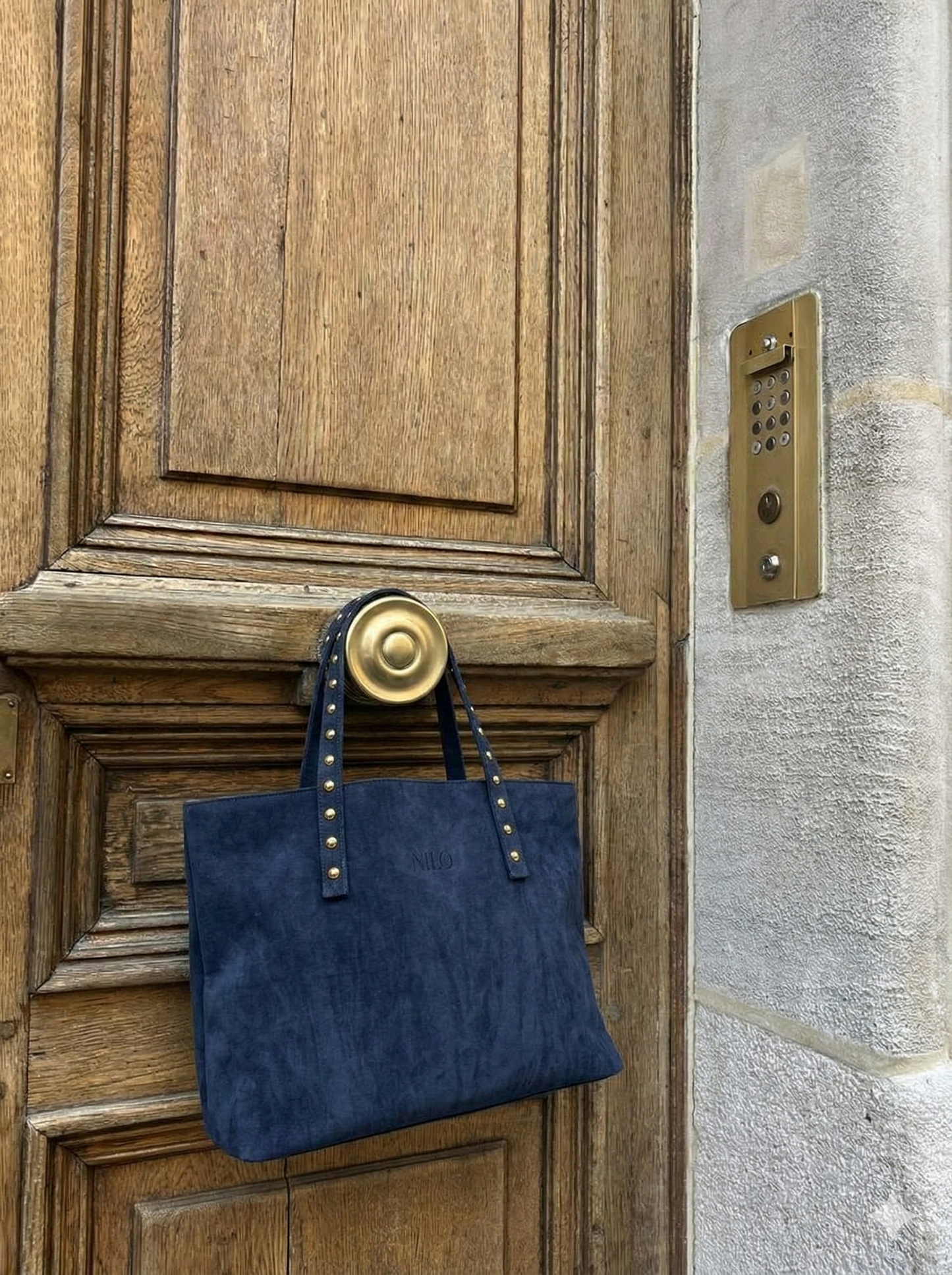 Navy Suede studs bag