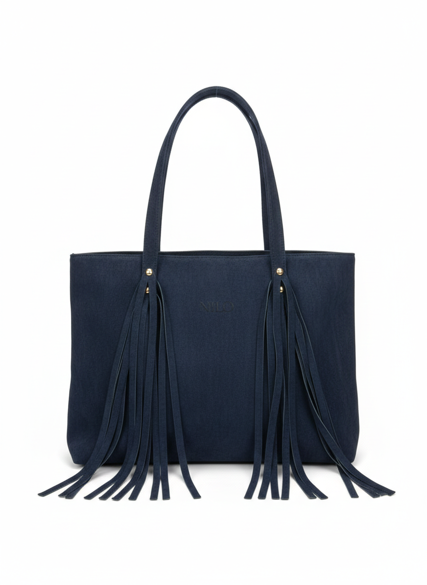 Navy Suede fringe bag