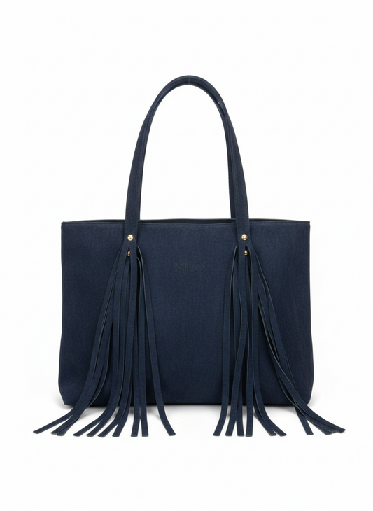 Navy Suede fringe bag