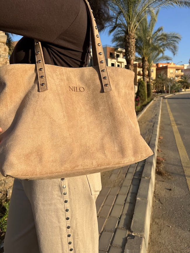 Biege Suede studs bag