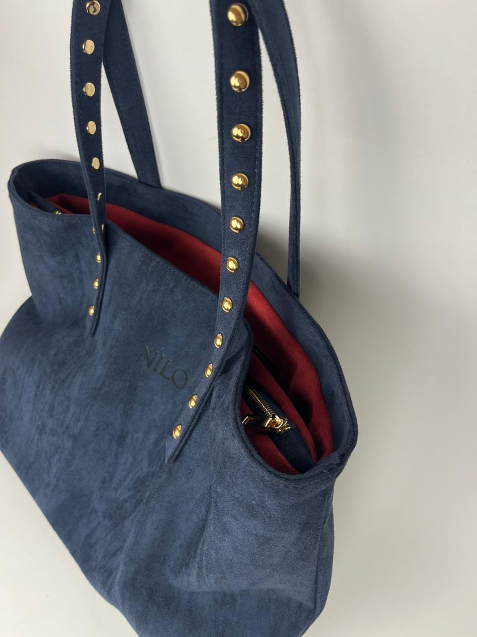 Navy Suede studs bag