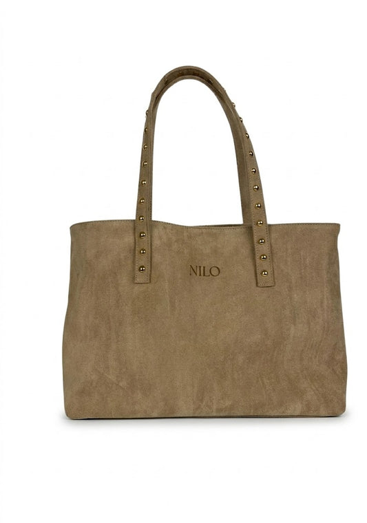 Biege Suede studs bag